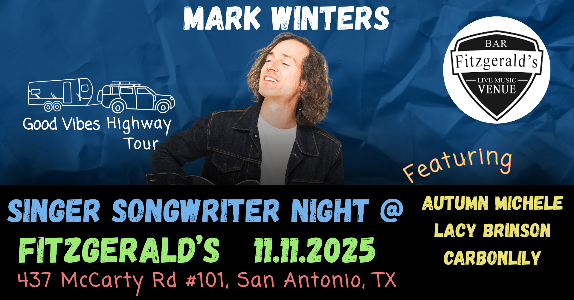Singer-songwriter night poster at Fitzgerald's venue